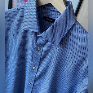 Matinique Spread Collar Casual Shirt Woven Cotton Geometric Design Blue Large